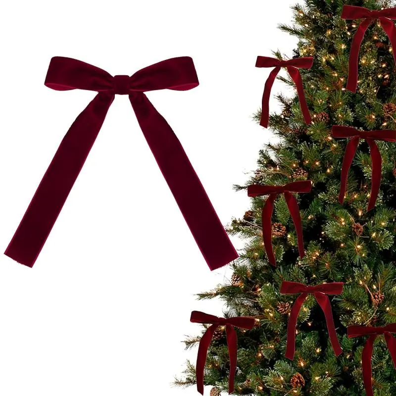 20 Pieces Christmas Tree Decoration Burgundy Velvet Bows - Holiday Holiday Garland Ties, Soft Fabric Ribbons, Suitable for Elegant Tree Decorations, Perfect for Christmas, Thanksgiving and New Year Celebrations, Home Decor Ornaments