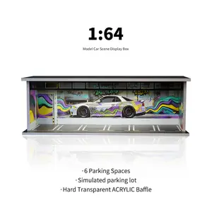Light-Up 1:64 Diecast Garage Display | 6-Car Parking Diorama with Clear Acrylic Shield & Dust Proof Design