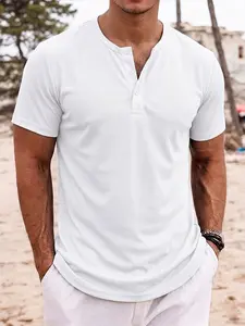 4-Pack Men's Premium Henley Shirts - Short Sleeve, Button Placket, Piqué Fabric, Breathable, Regular Fit, Casual & Vacation Wear