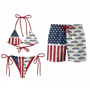 Matching Couple Swimwear Set, Twisted Tea American Flag Bikini & Board Shorts, Perfect Gift for Him & Her