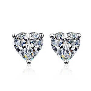 S925 Moissanite/CZ Heart Shape Stud Earrings, 1-2ct D-Grade VVS Certificate, Hypoallergenic Sterling Silver Gift