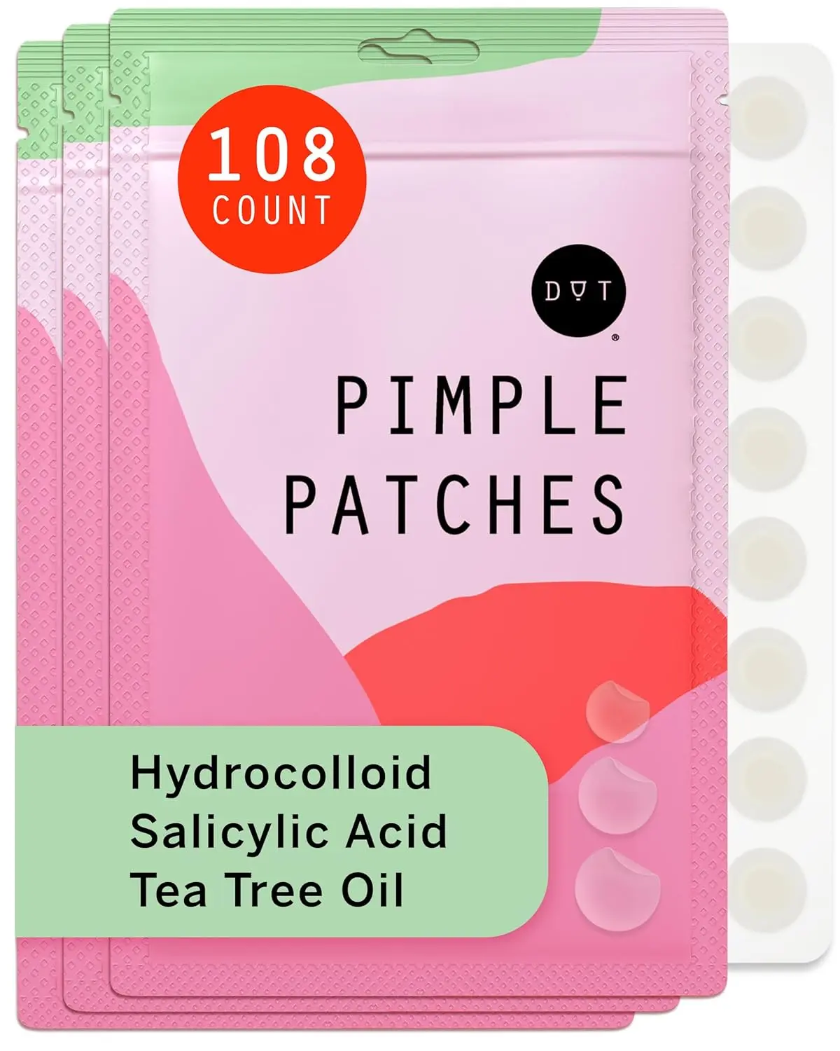 Dot Pimple & Zit Patches for Face – All-Natural Custom Triple-Action Formula Absorbs, Clears & Brightens Acne Spots with Hydrocolloid, Vitamin C, Tea Tree Oil & Salicylic Acid (8 & 12 mm, 108 ct)