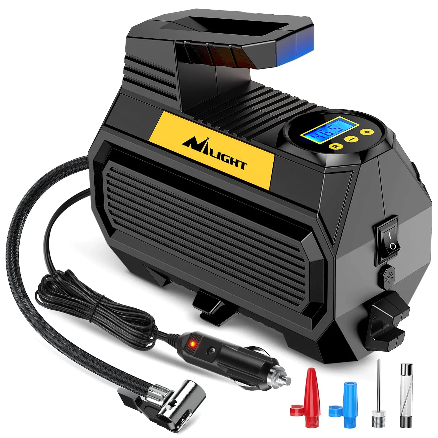 Nilight AC/DC Air Compressor Dual Power Supply 110VAC 12VDC 150PSI Heavy Duty Air Pump with LED Light Gauge Auto Shut off Pump for Car Motorcycle Bicycle Vehicle Portable Tire Inflator Tire Inflator Cordless, Tire Inflation Tool