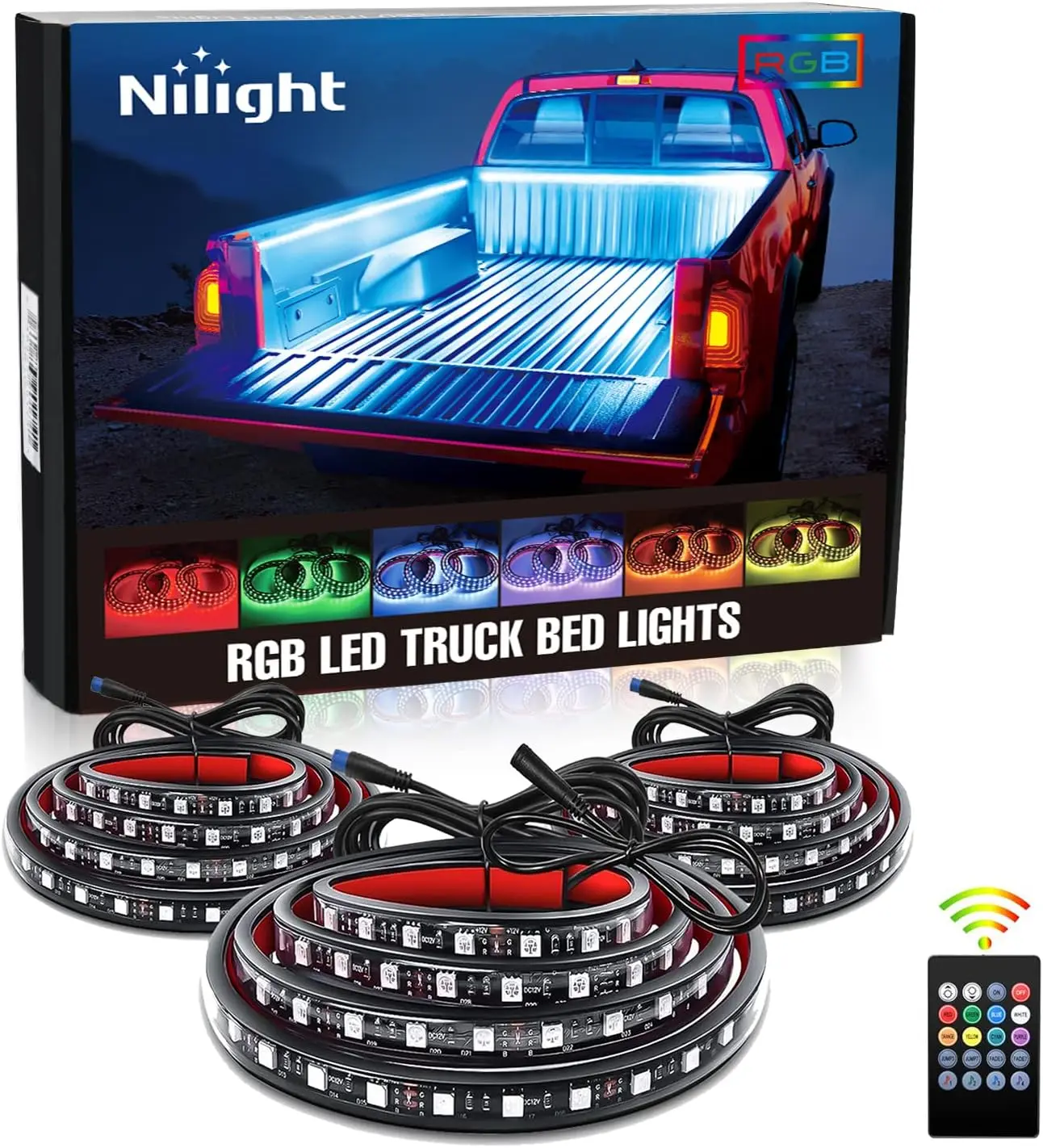 Nilight 3PCS 60-Inch RGB Colorful Adjustable LED Truck Bed Strip Kit, 270-LED Neon Accent Lights with Remote Control, On-Off Switch, Splitter & Extension Cable for Pickup Trucks, Campers, Rgb Colorful Led