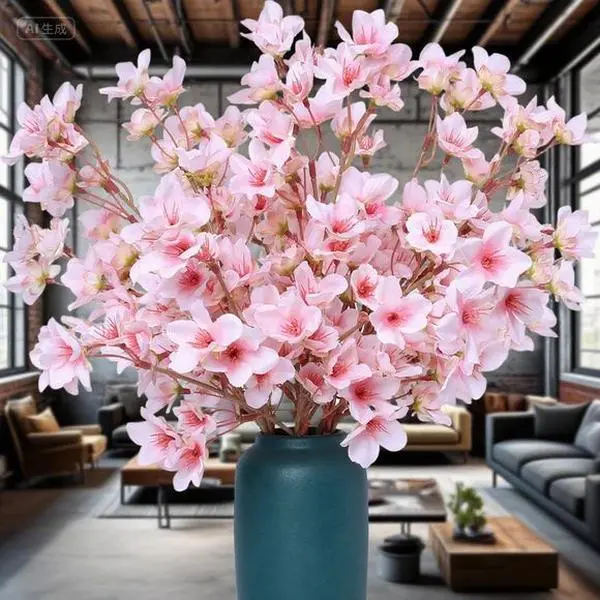 16-inch Faux Silk Cherry Blossom Branch Bouquet Set, Pink Floral Ornaments for Desk, Garden Home Decor, Spring Wedding Centerpieces