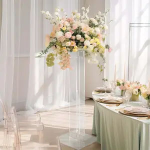 Acrylic Wedding Aisle Display Stand Flower Pedestal 46" Clear with Square Bases - Heavy Duty 10mm Thick Plexiglass