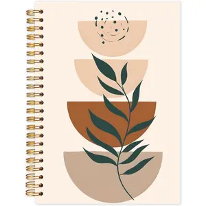 Boho Neutral Notebook, Minimalist Abstract  Botanical Journals for Writing, Boho Office School Supplies, Mid Century Modern Terracotta Spiral Notebook for Note Taking 5.5x8.3 Inch
