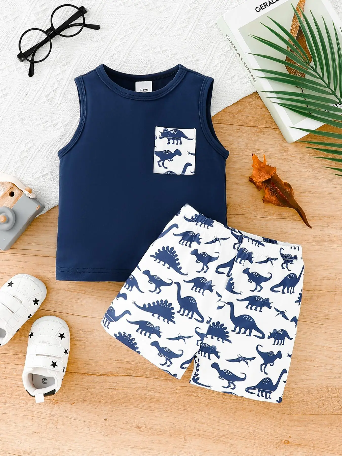 Baby Boy's Dinosaur Print Tank Top & Shorts Set, Casual Sleeveless Pocket Top & Shorts, Summer Outfits Clothes for Infant Toddler Kids, Baby Boy Clot