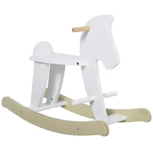 Wooden Rocking Horse Toddler Baby Ride-on Toys for Kids 1-3 Years with Classic Design & Solid Workmanship Gift for Christmas Day Birthday, White