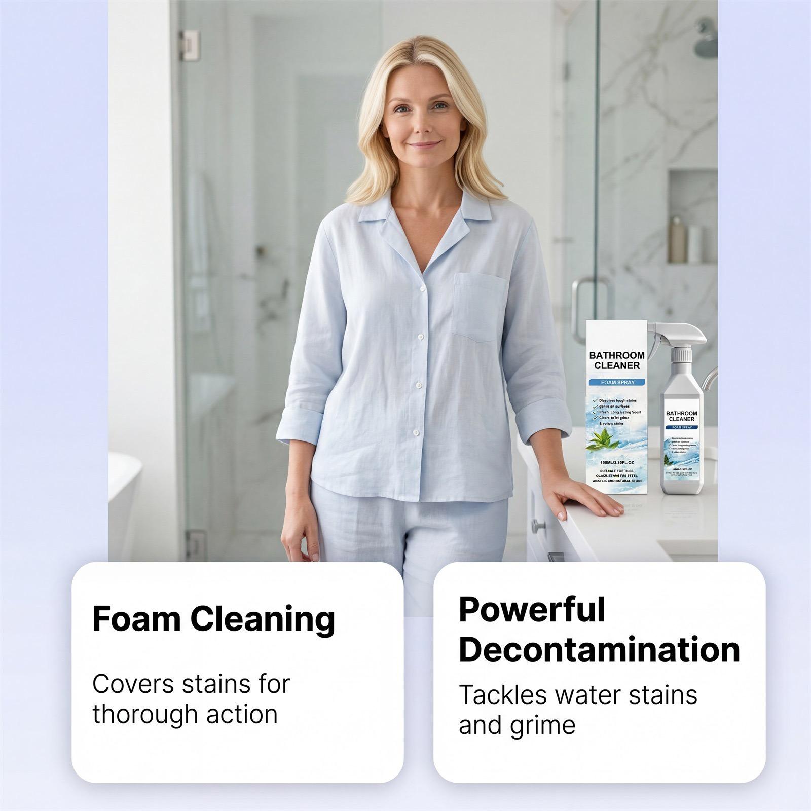 Bathroom Cleaner Foam Spray (100ml) - Citric Acid Formula for Hard Water Stains, Toilet Grime & Soap Scum on Multi-Surfaces