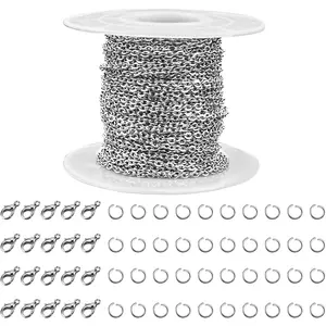 33  Stainless Steel  Chains for  Making -  Chain Roll with 40 count Open Jump Rings & 20 count Lobster Clasps -  Necklace Link  Chains DIY Accessories (2.0mm)