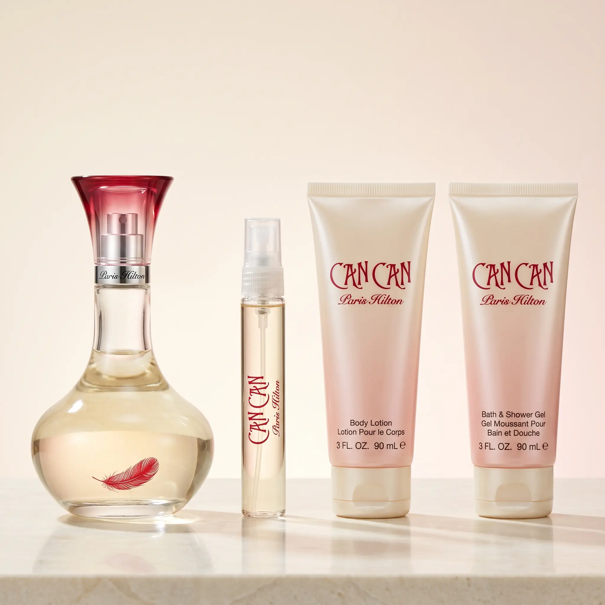 Can Can by Paris Hilton for Women - 4 Pc Gift Set 3.4oz EDP Spray, 0.34oz EDP Spray, 3oz Body Lotion, 3oz Bath and Shower Gel