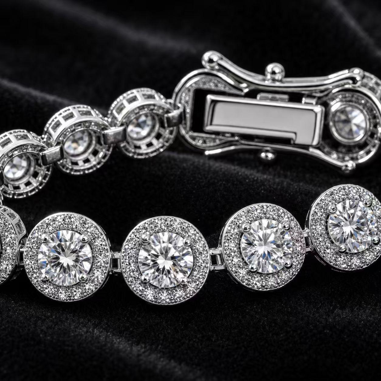 Silver Tone Cubic Zirconia Tennis Bracelet for Women, Sparkling Round Halo Link Bracelet, Elegant Wedding & Party Jewelry Gift