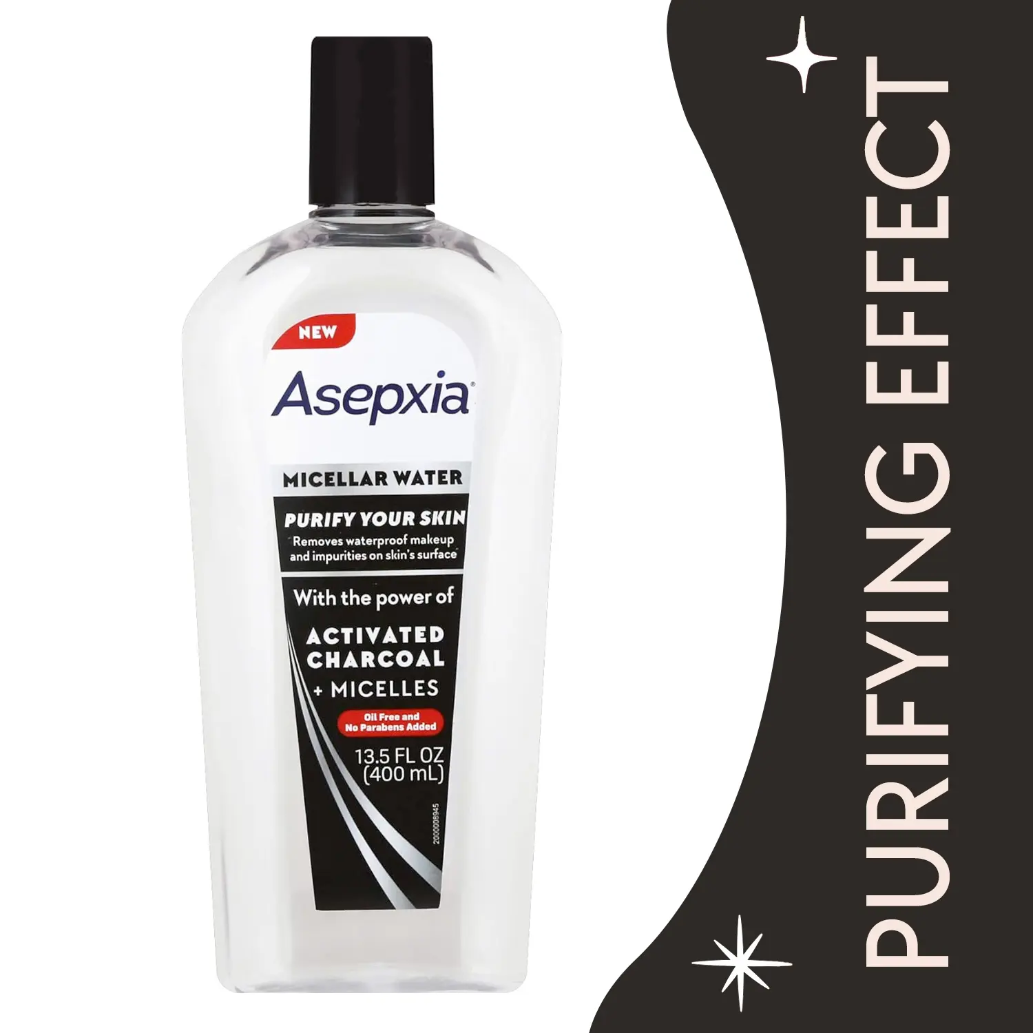 Asepxia Acne Cleanser Micellar Water with Activated Charcoal, 13.5 Fl Oz Single Pack - Removes Waterproof Makeup & Excess Oil, Salicylic Acid, Water Proof, Makeup Remover, Face/Body, Pore