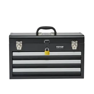 VEVOR Tool Box 20.5-inch Portable Metal Tool Box with 3 Drawers Tool Organizer Black