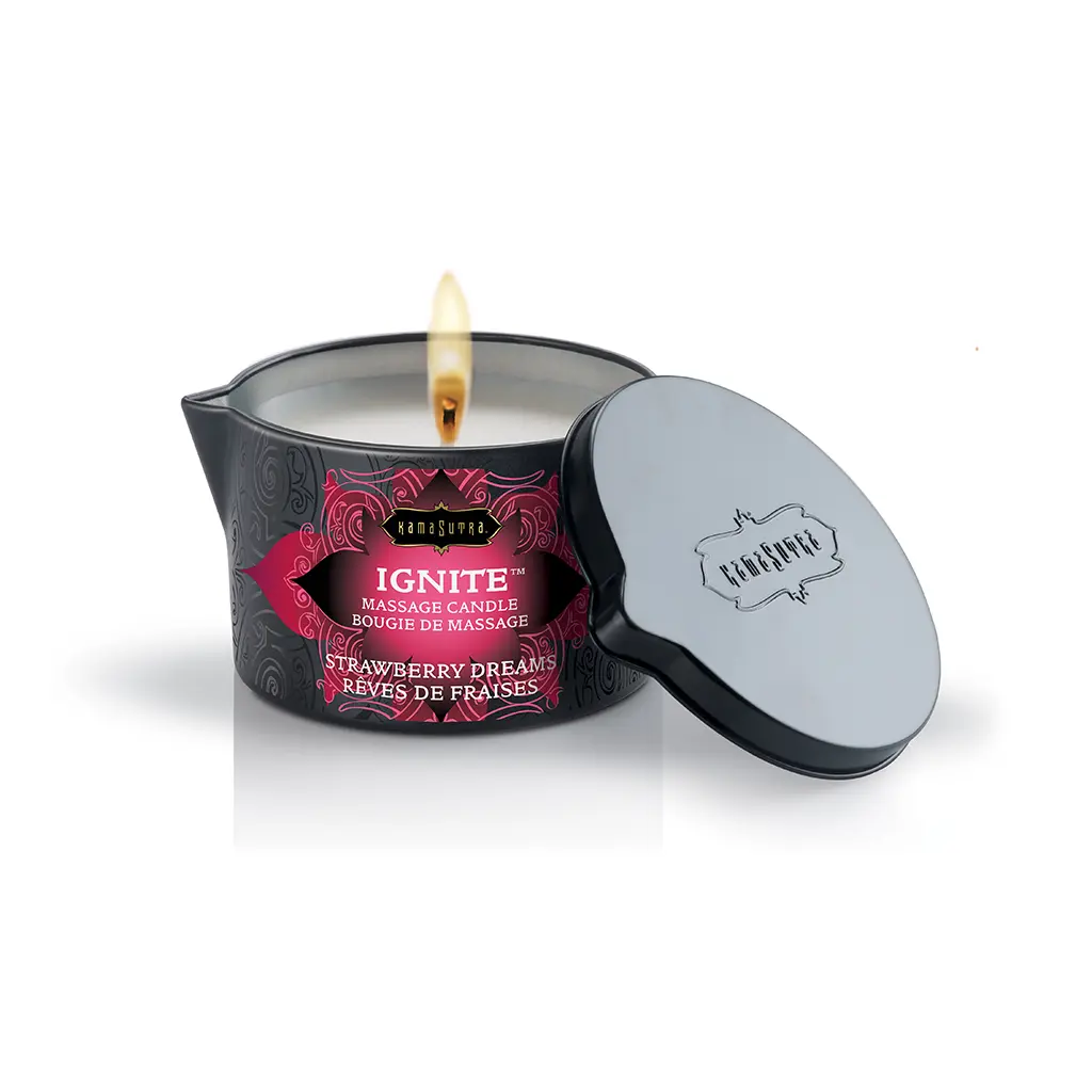 Coconut Oil based Massage Oil Candle with Shea Butter Scented in Juicy Strawberry Melts into a warm pool of strawberry scented Massage Oil