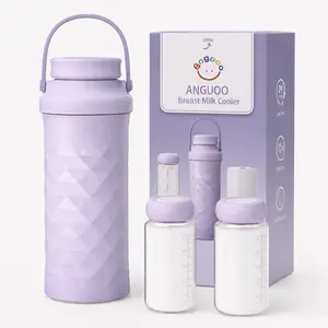 ANGUOO 22oz Portable Breast Milk Cooler for Outdoor, 360°Total Cooling for 24Hours, Larger Capacity Travel Breastmilk Chiller with 2pcs Baby Bottles for Breastmilk Storage, Essentials Insulated Flask Leakproof Insulated Tumbler
