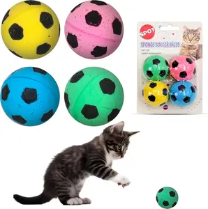 Sponge Soccer Ball Cat Toys - Interactive and Colorful Plush Toy, Fun for Cats and Kittens to Bat and Chase, Keep Cats Entertained - 1.5" Assorted 4- Pack