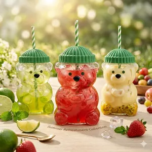 Summer Vibe Check!  Aesthetic Green Bear Glass with Hat & Straw | Cutest 20oz Iced Coffee Cup for Sunny Days, Picnics & Matcha Lovers,teen girl gifts