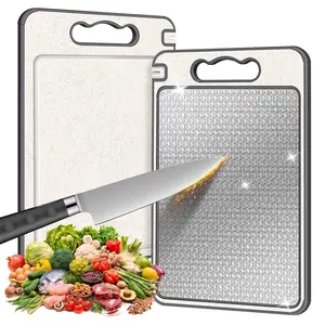 A set of double-sided food-grade wheat straw PP stainless steel cutting board, suitable for home use, is a kitchen mold and bacteria-resistant plastic double-sided cutting board, which can be used to cut salad and meat, Modern cutting board Kitchenware