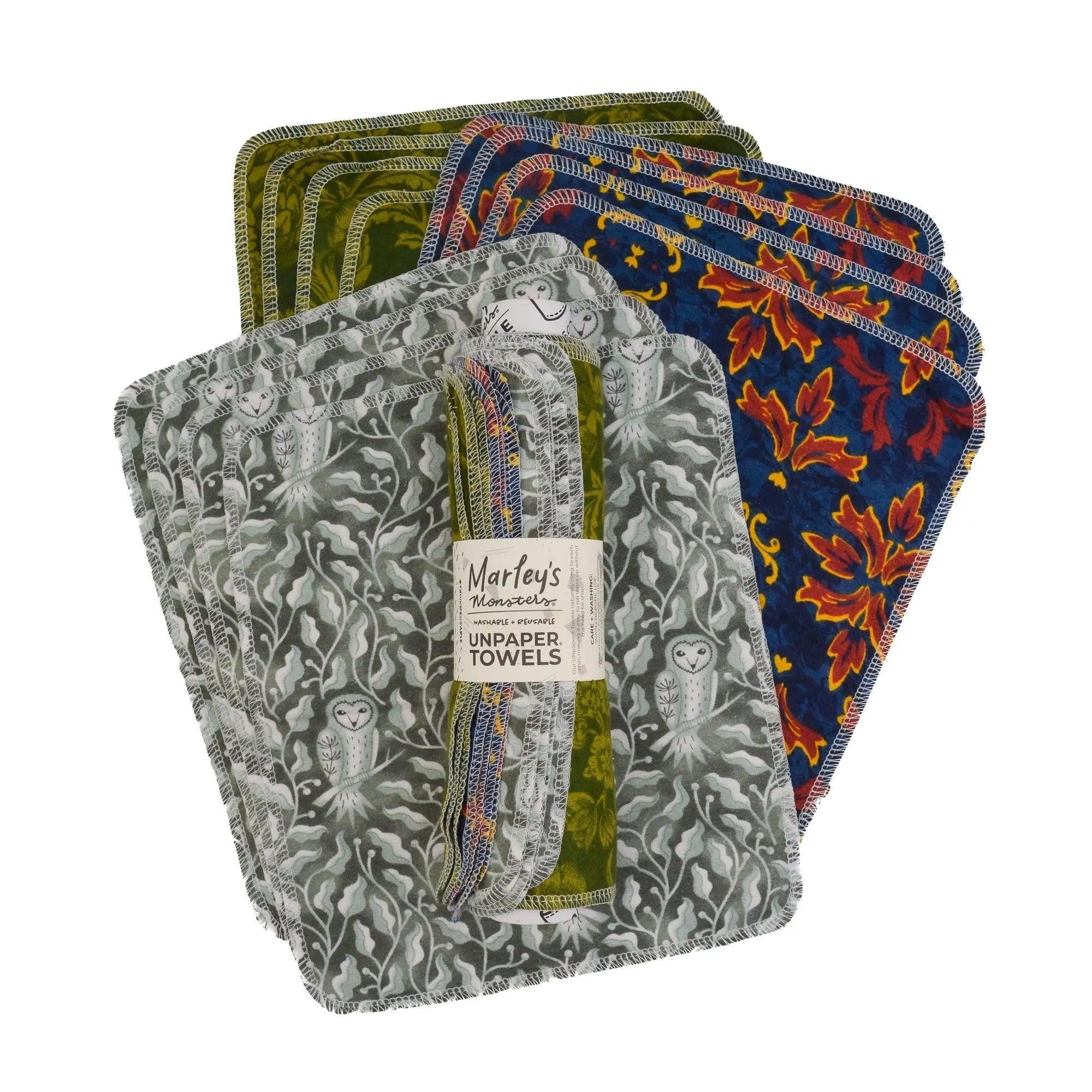 UNpaper® Towels: 12 Count Pack in Gilded Prints - Kitchen Cleaning Cotton Flannel Reusable Paper Towels