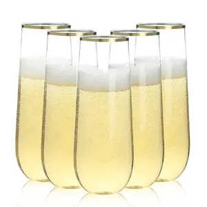 48 Pack 9 oz Stemless Plastic Champagne Flutes, Clear Disposable Champagne Toasting Glasses, Shatterproof and BPA-Free Drinkware for Party & Graduation & Wedding