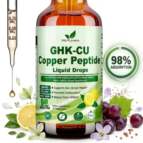 GHK-CU Peptide Supplement Liquid Drops, Premium 6-in-1 GHK CU Copper Peptides w. Marine Collagen Hyaluronic Acid Biotin for Anti-Aging, Skin Hair Growth Support, Oral DropsWomen Men