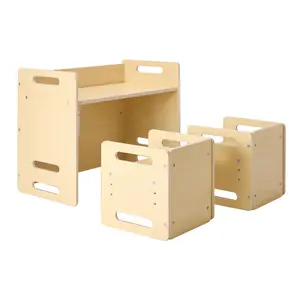 VEVOR Montessori Weaning Table and Chair Set,  , Wooden Toddler Table and Chair Set with 2 Chairs, Adjustable Height Montessori Chair and Activity Table, Ideal for Reading, Eating, Playing - Natural