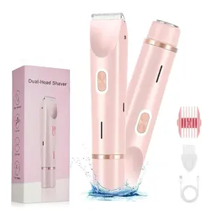Electric Bikini Trimmer for Women, Rechargeable 2-in-1 Body & Facial Hair Removal, Dual-Head Electric Shaver for Painless Trimming of Pubic Hair, Face, Underarms and Legs, Summer Gift