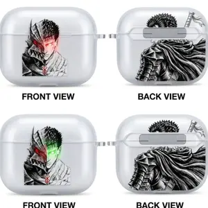 Guts Anime AirPods Case with Keychain, Frosted PC Protective Cover for AirPods Pro, Berserk Manga Earbuds Case Gift for Him Her