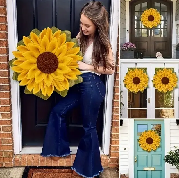 [Vibrant Wreath] Vibrant Yellow Sunflower Wreath | Modern | Polyester | Indoor/Outdoor | Home & Office Decoration | Thanksgiving, Christmas, Weddings & Festivals | Modern