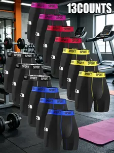 13 pcs men's self-cultivation long style Boxer underwear, Sportswear, Soft fabric, elastic waistband, right side pocket for easy carrying, suitable for fitness, exercise and daily home casual wear