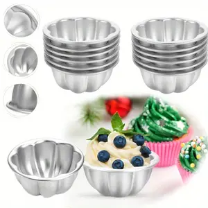 12 Pcs Egg Tart Molds, Aluminum Alloy Pudding Jelly Molds, Reusable Cake Tartlets, Cupcake and Muffin Cups for Baking, Flower Shape, Non-sticky