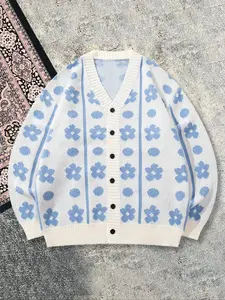 Men's Autumn Winter Casual Loose-Fit V-Neck Cardigan, Button Front Knitted Long Sleeve Jacket, Fun Patterned Pullover Outerwear, Knitwear