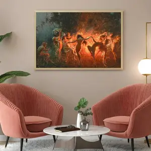 1PC Joseph Tomanek Artwork Poster Print Witches Magic Nymphs Fire Dance Canvas Painting Large Retro Wall Art Living Room Home Decor, Unframed