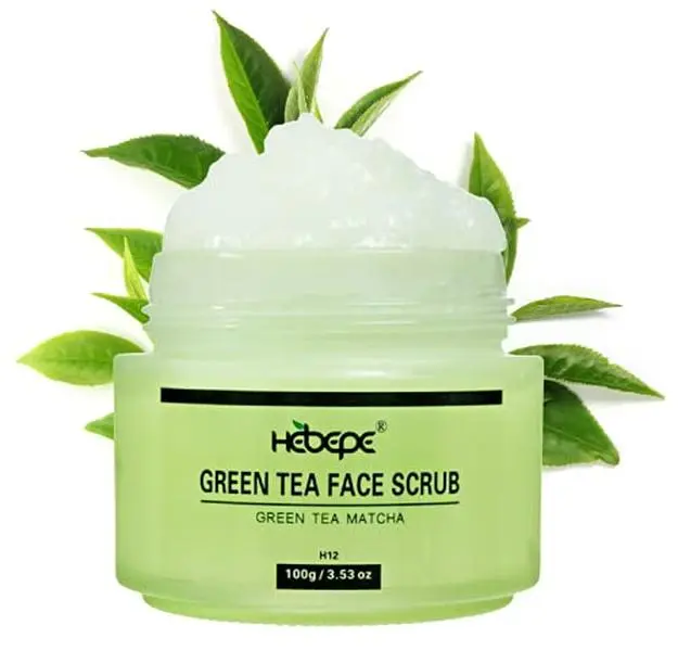 Hebepe Green Tea Matcha Face Exfoliator Scrub, Gentle Exfoliating cream, Moisturizing skin care cleanser with Hyaluronic Acid, Collagen, Vitamin C, E, Shea Butter Cleansing Facial