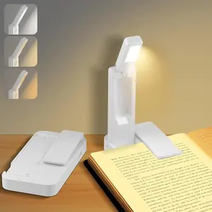 Rechargeable Book Light for Reading in Bed,Foldable & Portable Clip-On Reading Light,3 Color  Eye Care & Stepless Dimming,80H Lasting Small LED Desk Lamp for Book Lovers,Office,Home,Travel