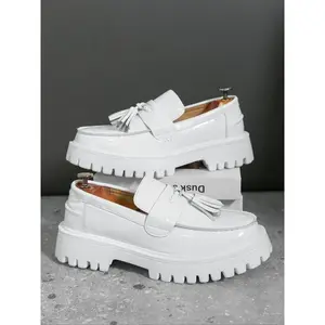 Men's Fashionable Plain Color Platform Loafers, Casual Comfortable Fashion Shoes for Daily Wear, Male All-match Round Toe Shoes for Daily Wear, Boy(Sheet)