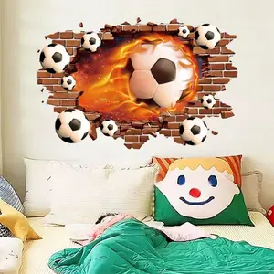 2026 Cool Flame Soccer Wall Sticker, Football Theme Decorative Decal, Unique Soccer Wall Breaker Sticker, Fan Bedroom Living Room Decoration