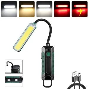 1pc Gooseneck COB Work Light,Rechargeable Magnetic Work Light with Rotating Tail Hook with 360° Flexible Bendable Design, 5 Lighting Modes Mechanic Light  for Automotive,Mechanic,Grill,BBQ