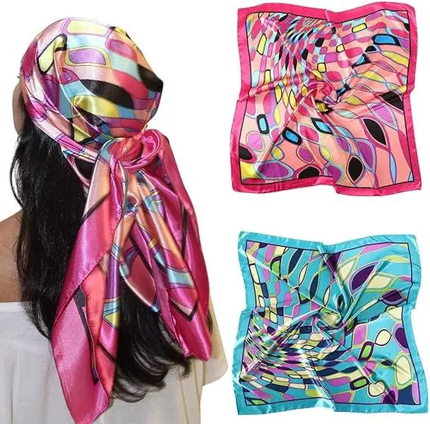 2 Packs 35” Large Square Head Scarf, Polyester Floral Head Scarves Square Hair Scarf Bandanas for Women As Neck Scarf, Head Scarf, Hair Scarf, Shawls, Hair Band, Hats and Bags