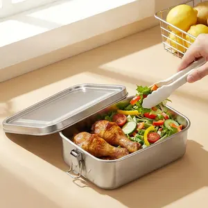 Square lunch box, large capacity, single-layer bento box with buckle, outdoor lunch box, picnic box with lid, student lunch box