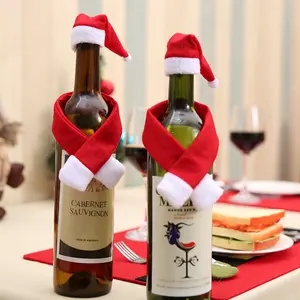 2 Sets Creative Home Christmas Wine Bottle Decoration Set with Red and White Christmas Hat & Scarf, Mini Christmas Hat Scarf Wine Bottle Decorations, Fabric Mini Bottle Ornaments for Holiday Parties, Fireplace Mantels table Decorations Christmas Décor