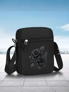 Dark Rose Print Messenger Bag for Men and Women, Adjustable Street Fashion Crossbody Bag, Ideal for Daily Wear and Gifts