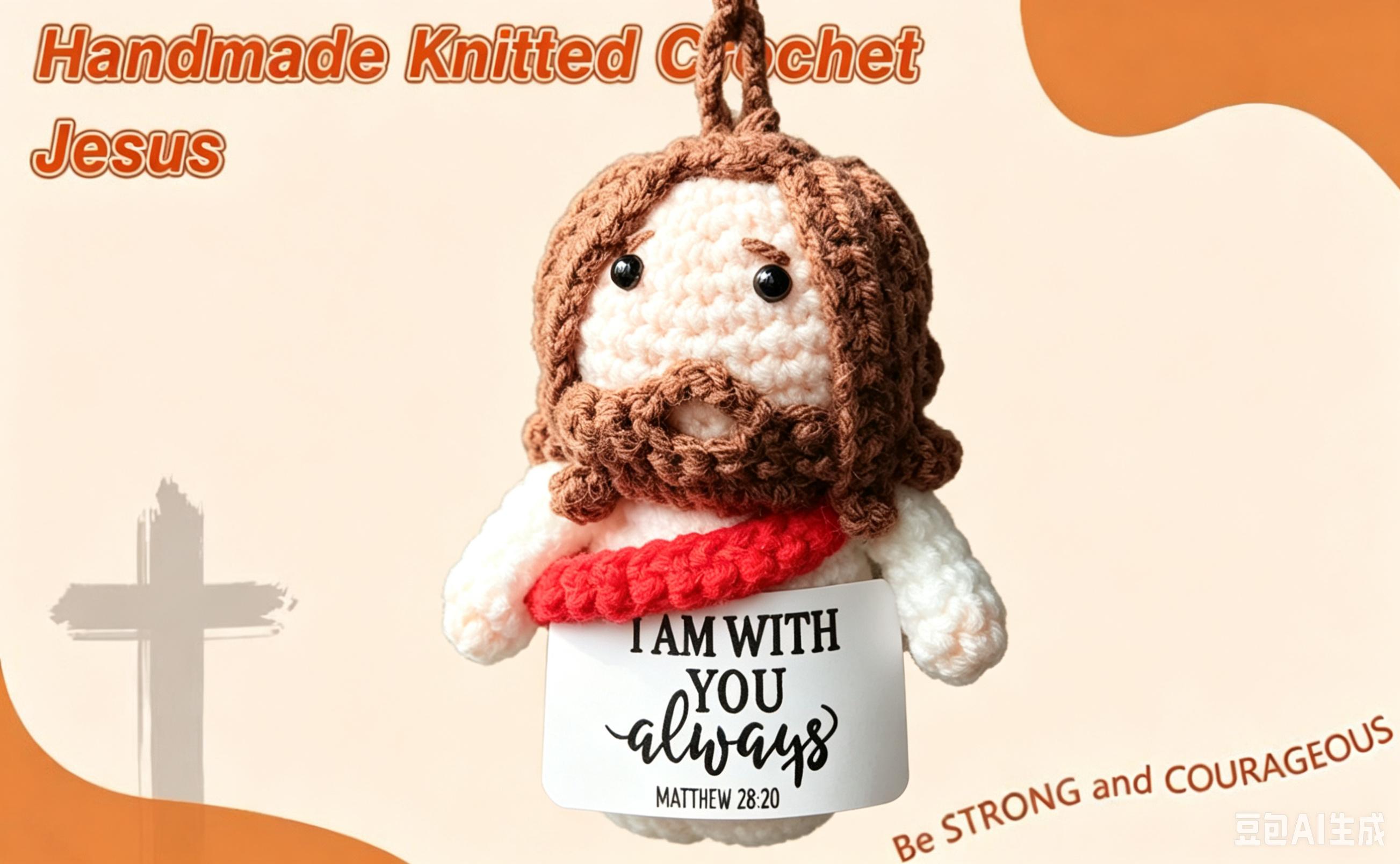 Handmade Yarn Crochet Jesus Doll - Handmade Faith Gift, Baptism Gift Ready, Nephew Christian Present, Car Charm Reminder, Dashboard Decoration, Religious Keychain Accessory