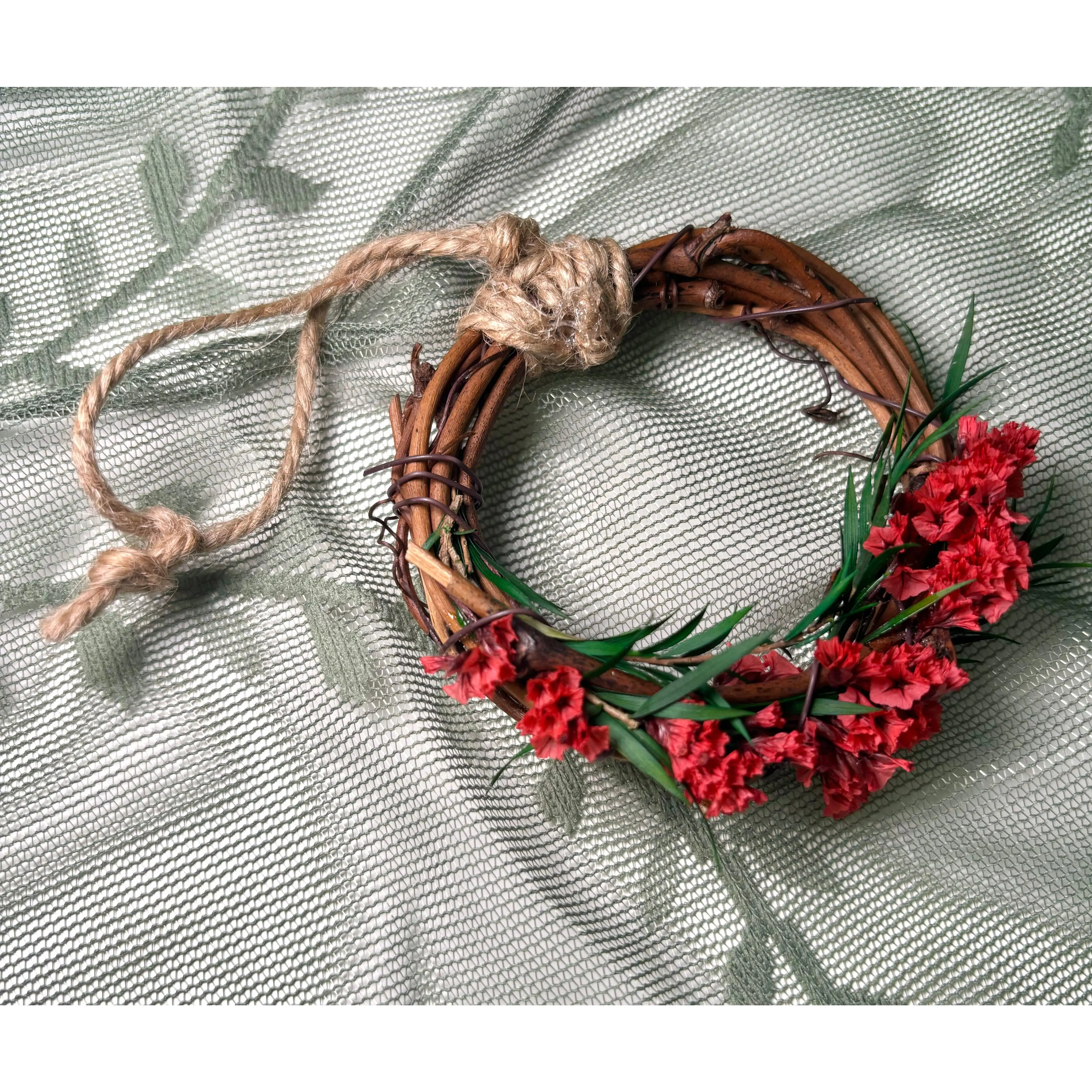 Crimson Bloom Wildflower Wreath Ornament - Holiday Decor, Festive Decoration, Handmade, Dried Flowers, Earthy, Witchy, Gift for Her