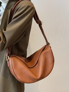 Fashion Soft Brown Leather Hobo Bag, Large Capacity Crossbody Bag Perfect for Work, Commute & Daily Shopping