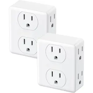 Outlet Adapter Power Strip, 6 Widely Spaced Outlets Extender, 3-Sided Wall Plug Splitter, Compact Wall Tap for Non-Grounded Outlets in Old Houses and Hotels