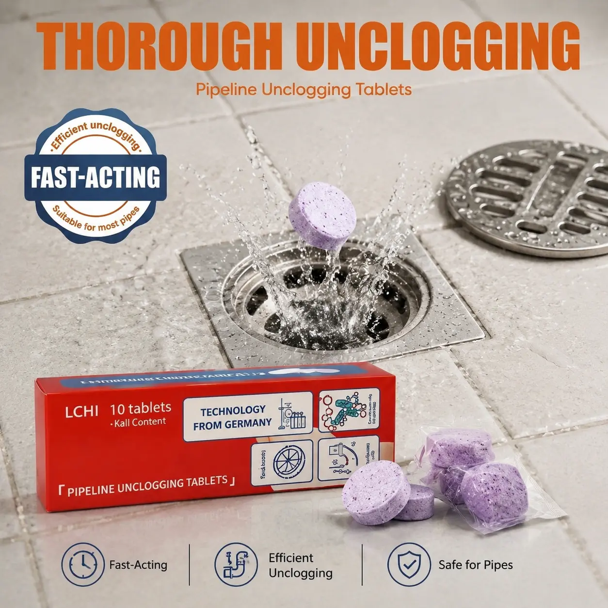 Foam Hair Clog Remover For Bathroom, Unclog Sinks, Tubs, Floor Drains & Showers, Dissolve Hair & Soap Scum, Safe for Septic Toilets