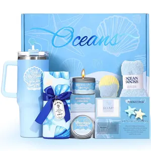 Mothers Day Gifts for Mom, Self Care Gift Basket for Women, Relaxation Spa Gift Set with Tumbler, Blue Ocean Gift Baskets for Mom, Wife, Grandma